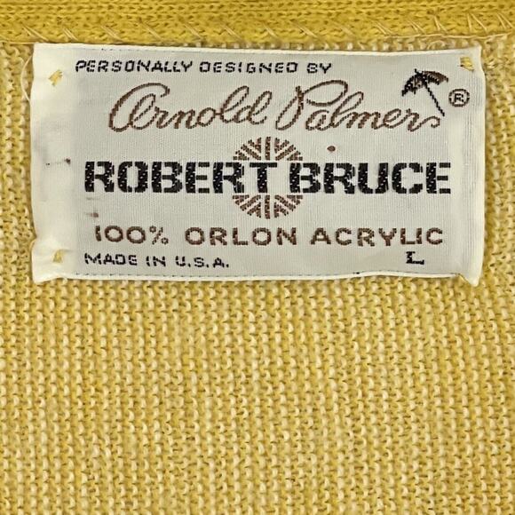 Vintage Arnold Palmer Robert Bruce Mens L Cardigan Sweater 70s Cream Made USA - Picture 2 of 12
